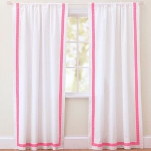 Pottery Barn Teen Suite Ribbon White and Pink Blackout Drape Curtains Nwt